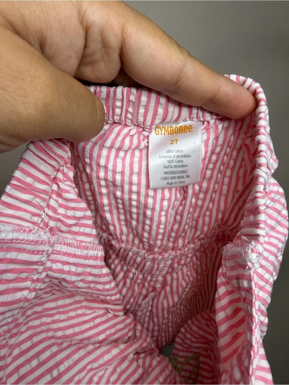 Gymboree Pink and White Striped Apple Pocket Romper